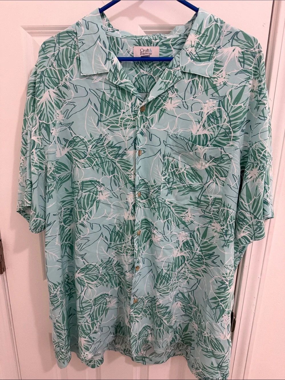 croft & barrow Mint Green Tropical Print Short-Sleeve Button-Up Shirt Size XL